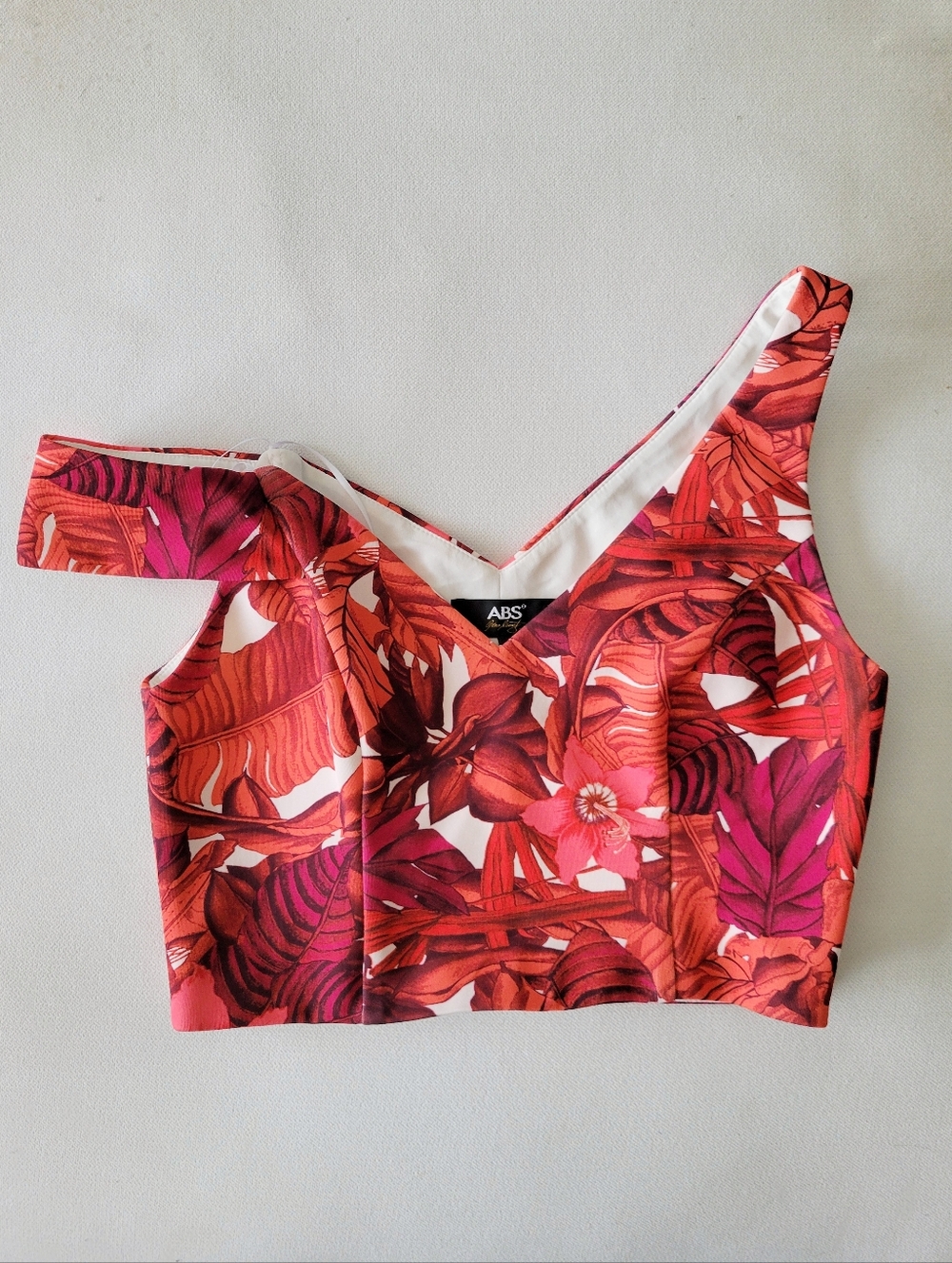 NWT ABS Allen Schwartz Tropical Red Floral Off the Shoulder Top